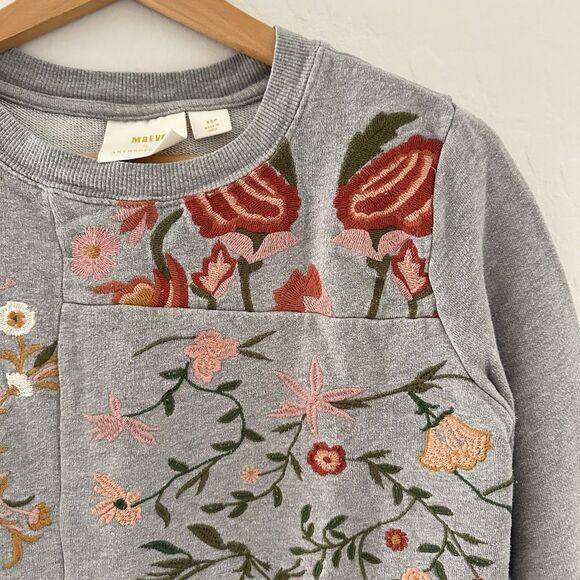 Maeve x Anthropologie Marcie Sweatshirt Womens XS Gray Floral Embroidery Boho - Picture 3 of 14